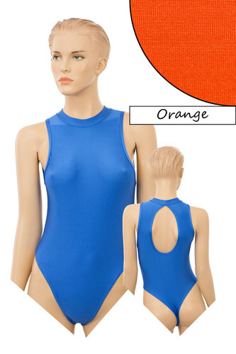 Damen Stringbody ovaler Rückenausschnitt Kragen Druckverschluss im Schritt orange S